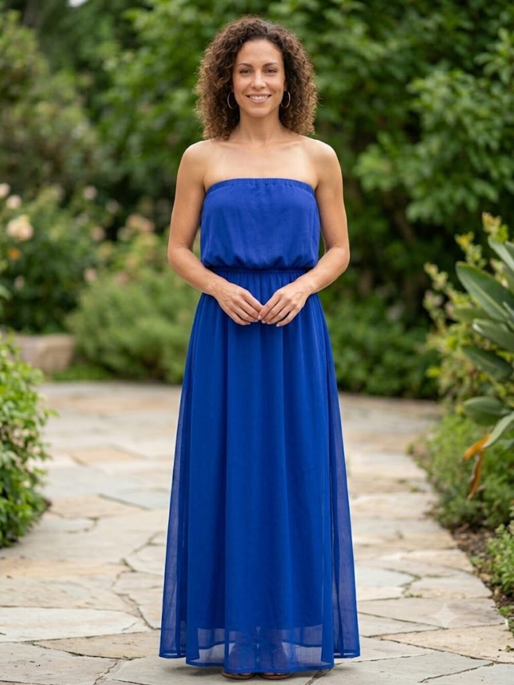 Studio Y Cobalt Blue Strapless Chiffon Maxi Dress Size M